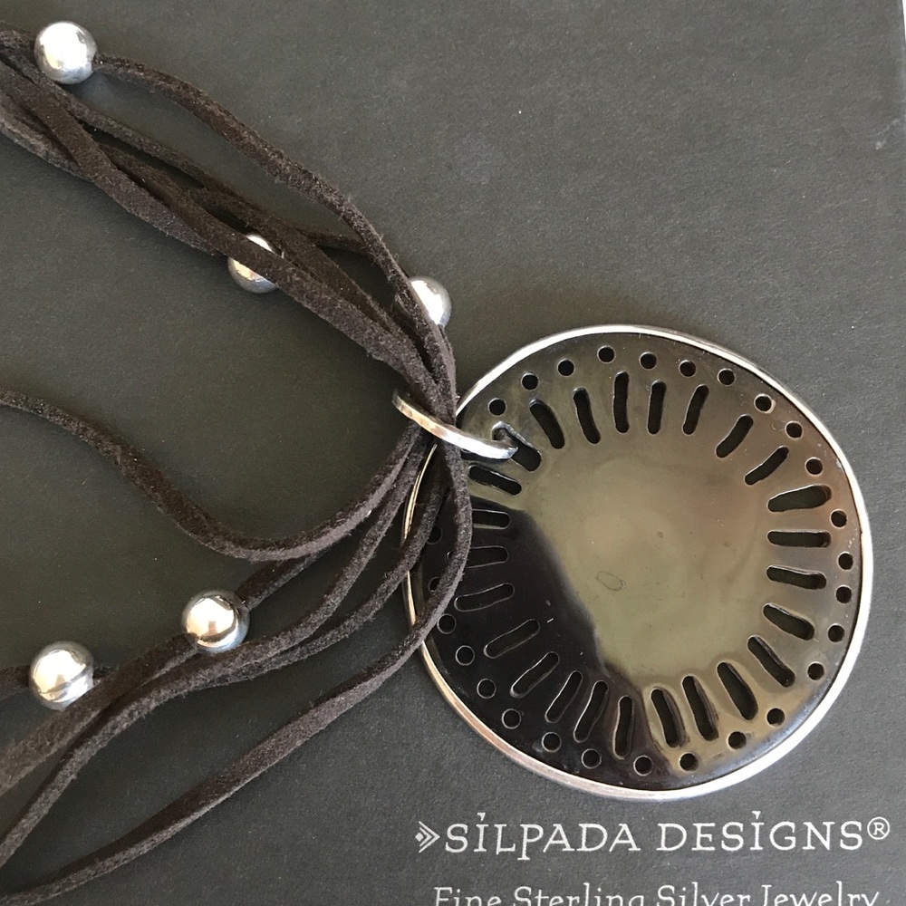 Silpada Sterling-Leather Pen Shell Necklace
