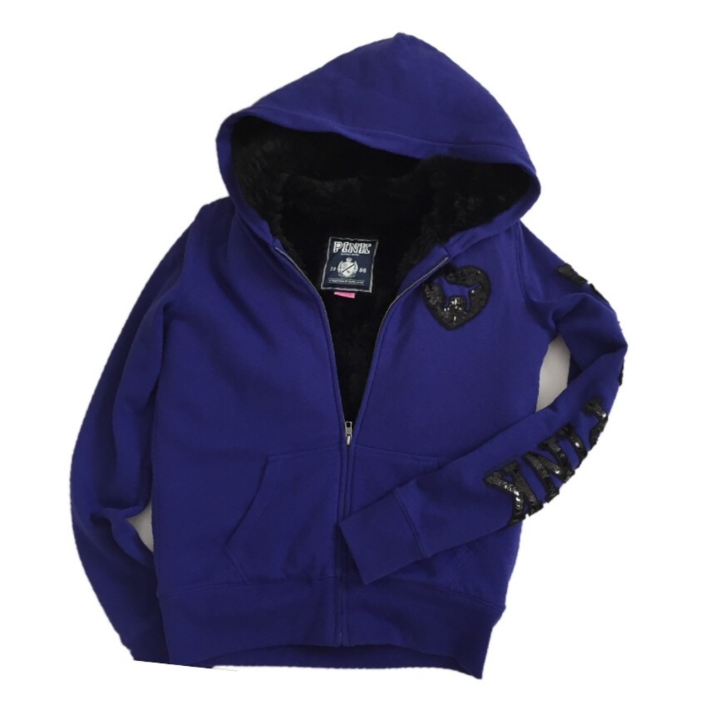 VS LOVE PINK Purple Foux Fur Zipped Hoodie - Picture 2 of 8