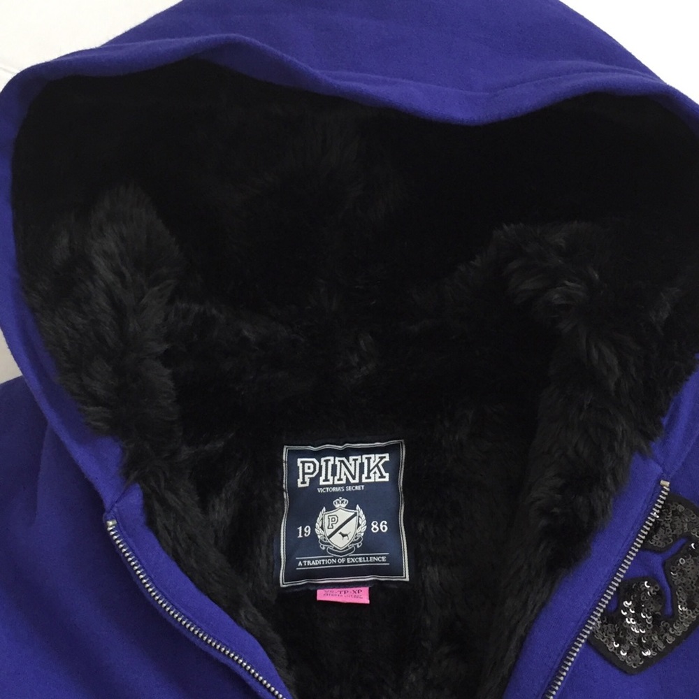 VS LOVE PINK Purple Foux Fur Zipped Hoodie - Picture 3 of 8