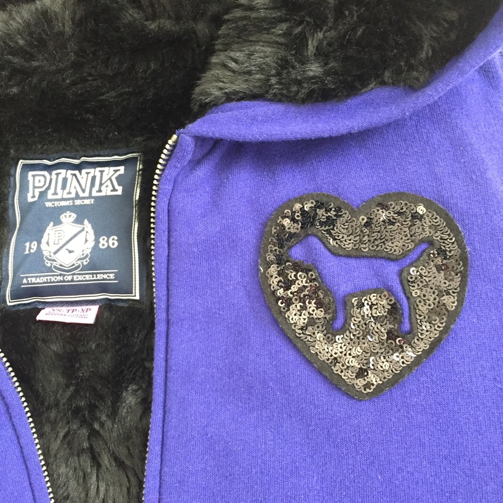 VS LOVE PINK Purple Foux Fur Zipped Hoodie - Picture 4 of 8