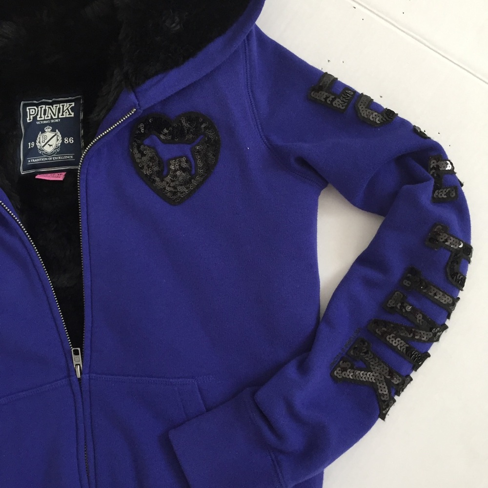 VS LOVE PINK Purple Foux Fur Zipped Hoodie - Picture 8 of 8