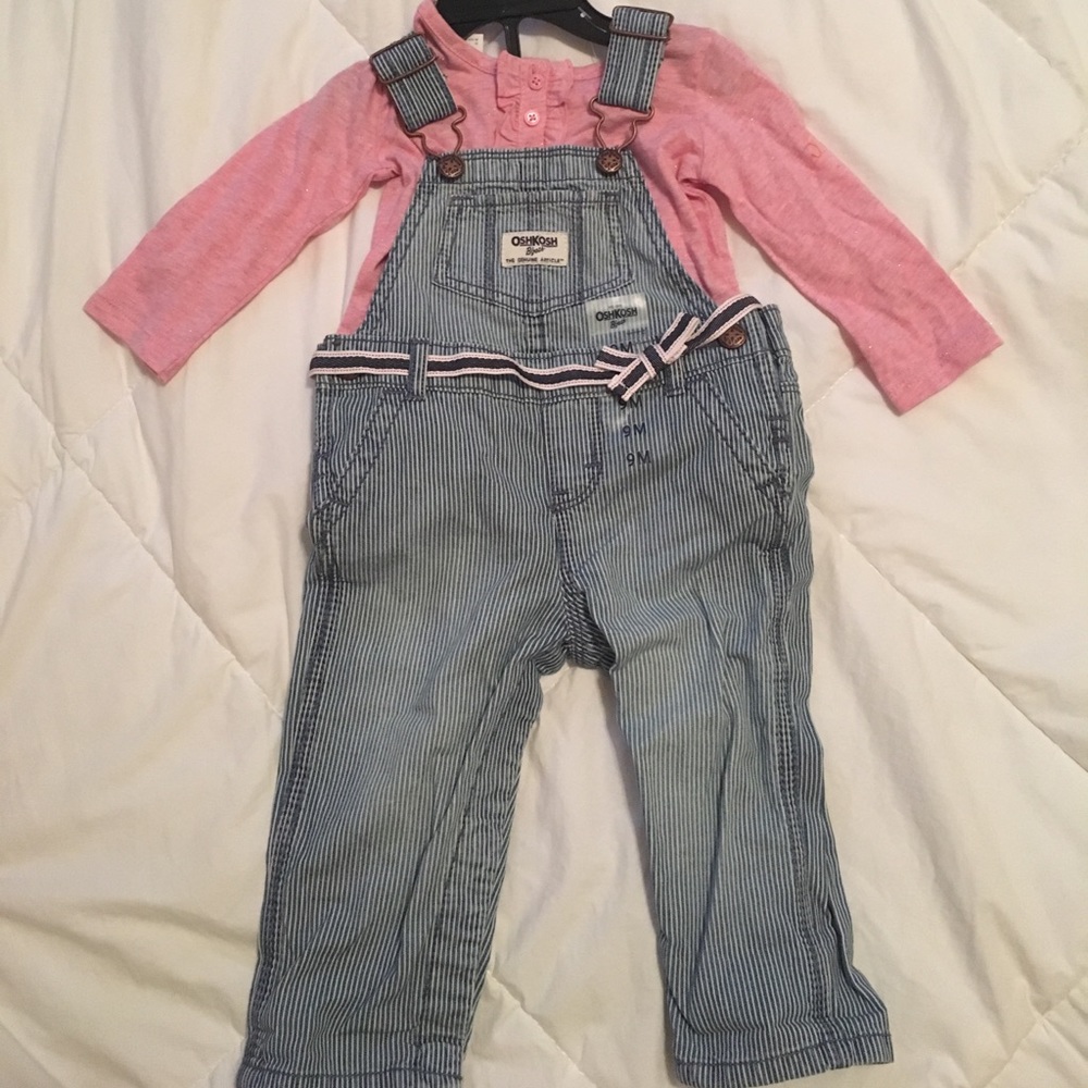 NWT OshKosh Pinstriped Overalls & Pink Top