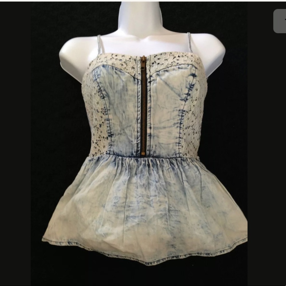 Mimi Chica Acid Wash Jean Lace Top Size Small