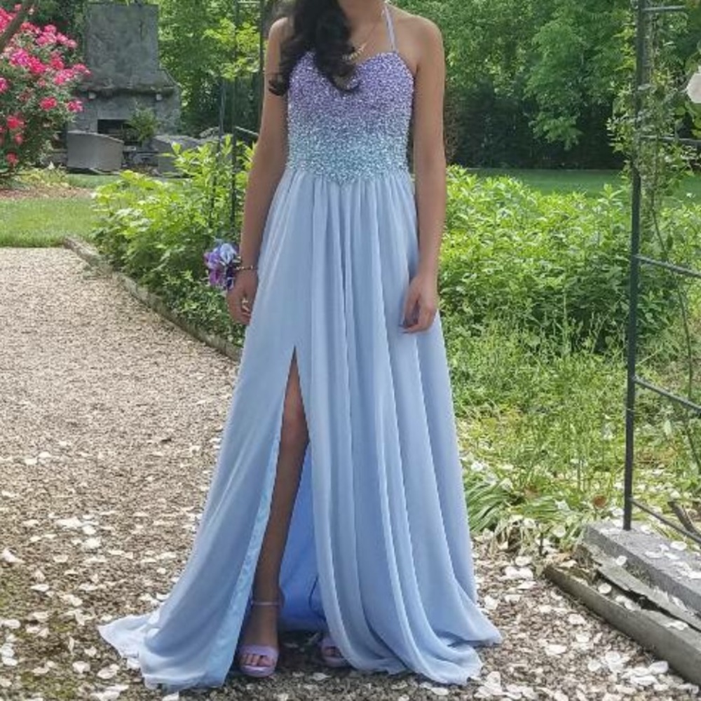 Purple and light blue prom dress