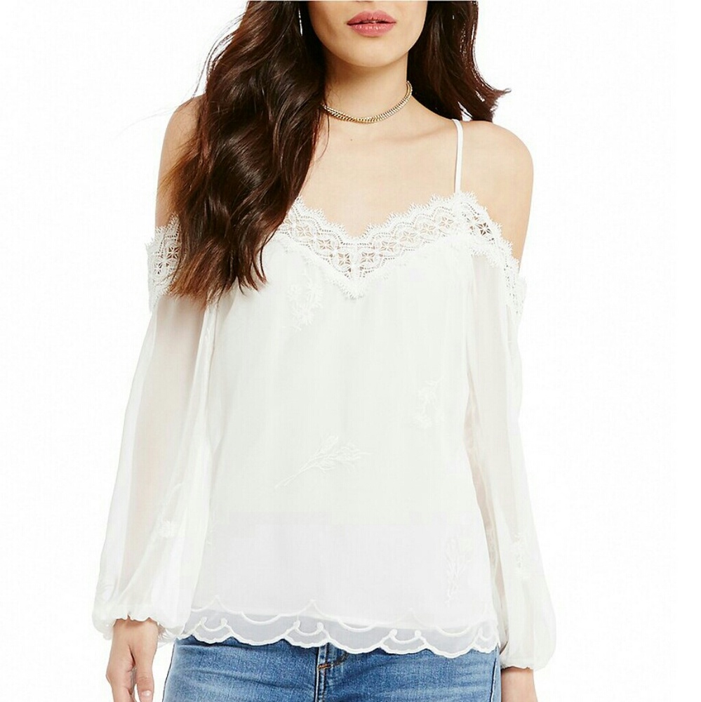 WAYF Amelia Cold Shoulder Blouse with Lace