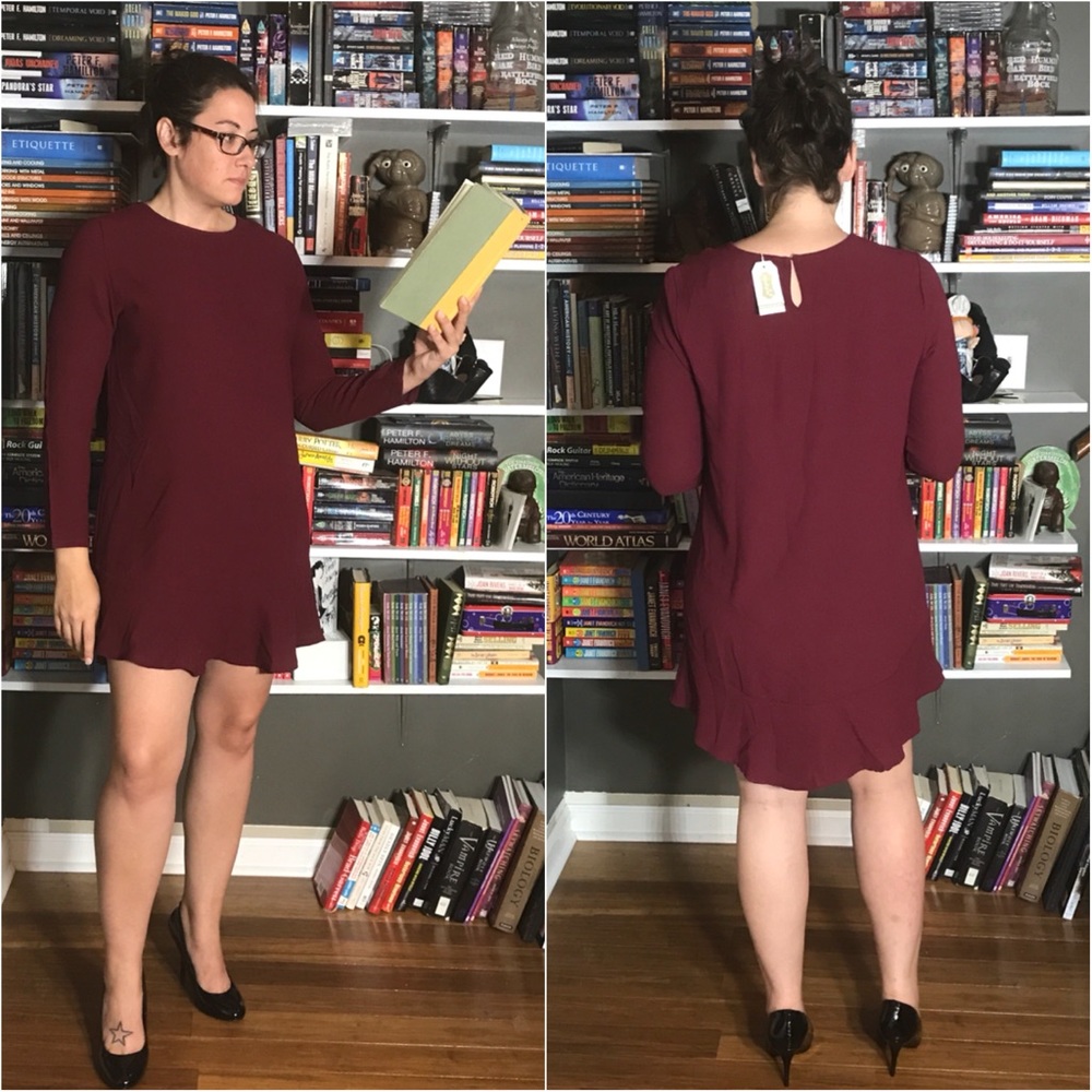 Burgudy Wine Dress • Long Sleeve Mini Dress - Picture 2 of 5