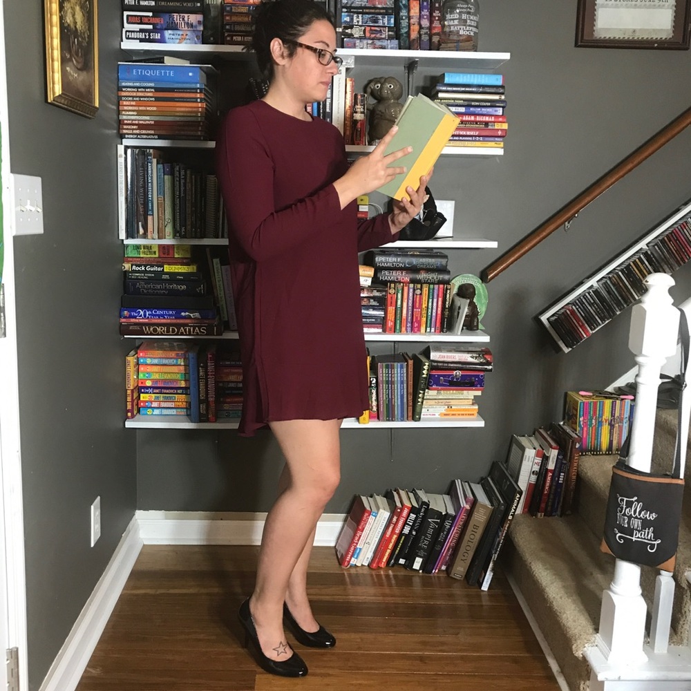 Burgudy Wine Dress • Long Sleeve Mini Dress - Picture 4 of 5