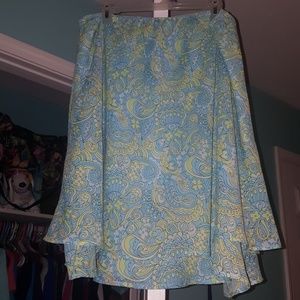 Blue and green skirt.