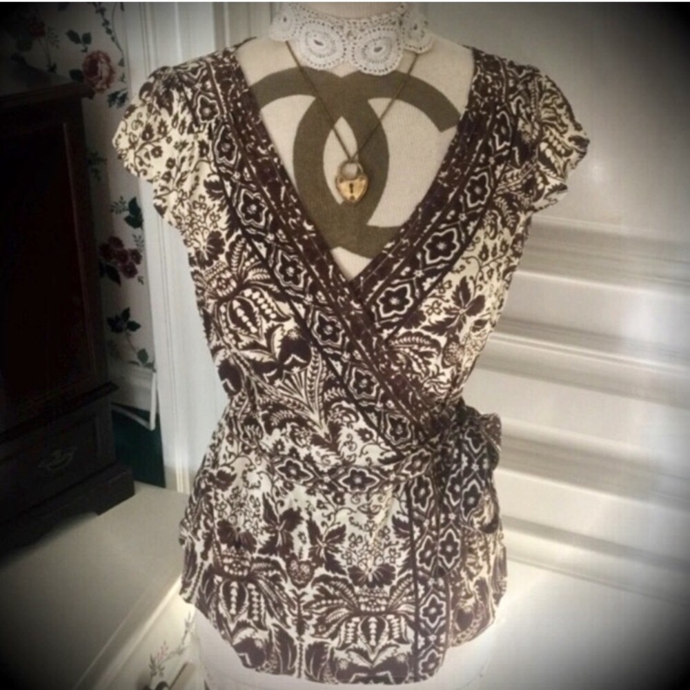 🍁Arden B Brown Floral Wrap Blouse Top