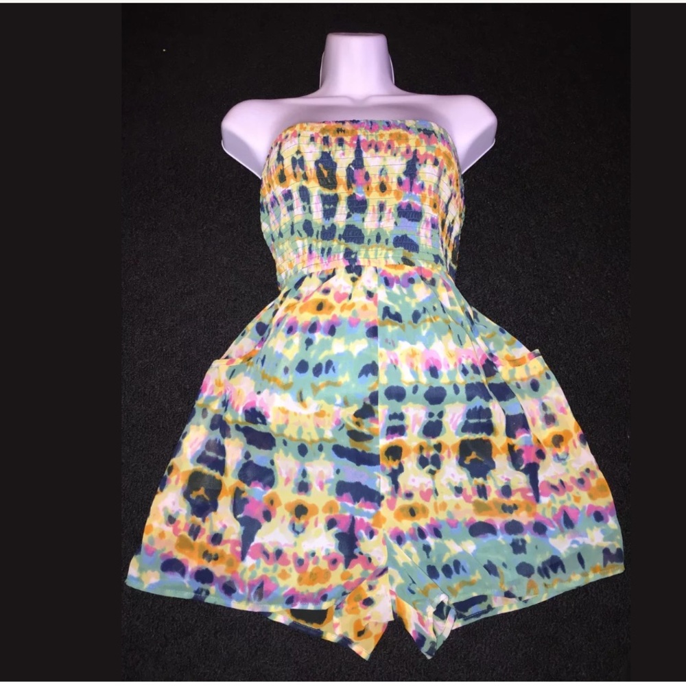 Hollister Pink Teal Tie Dye Romper Womens Size S