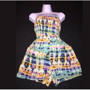 Hollister Pink Teal Tie Dye Romper Womens Size S