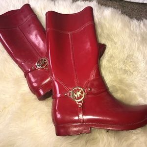 Red Michael Kors rain boots