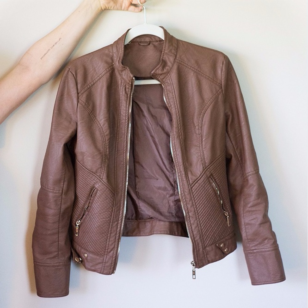 Faux Leather Jacket w/ Gold Accents Size S