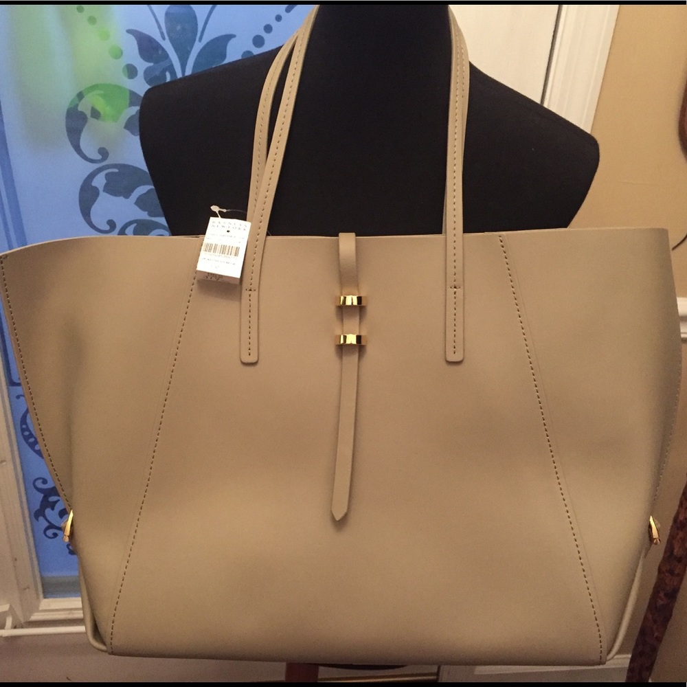 NWT Zac Posen Leather Shopper Tote Bag, Beige - Picture 2 of 8