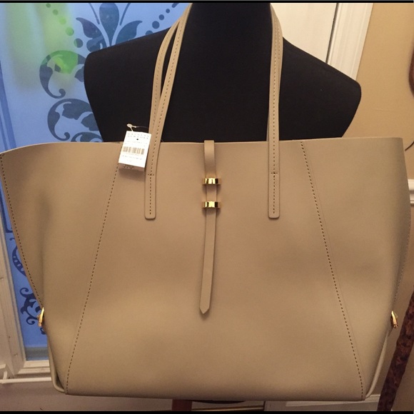 NWT Zac Posen Leather Shopper Tote Bag, Beige - Picture 2 of 8