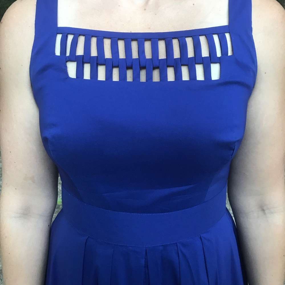 Cobalt Blue Dress with Fun Neckline • Royal Blue - Picture 3 of 6