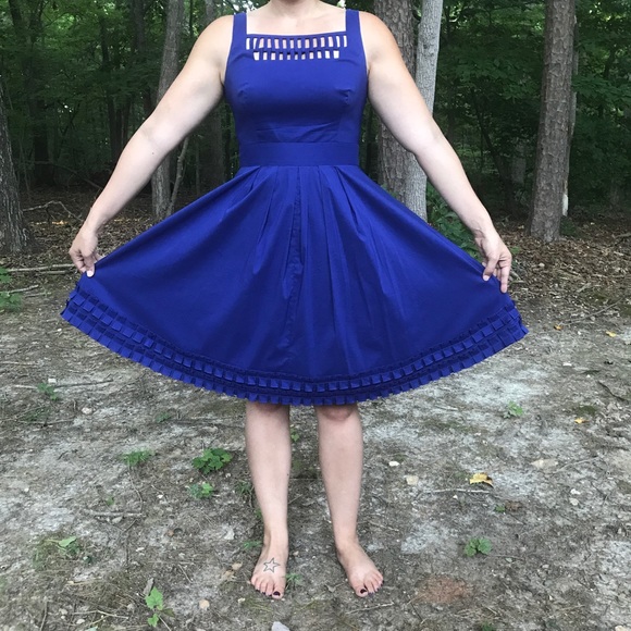 Cobalt Blue Dress with Fun Neckline • Royal Blue - Picture 6 of 6