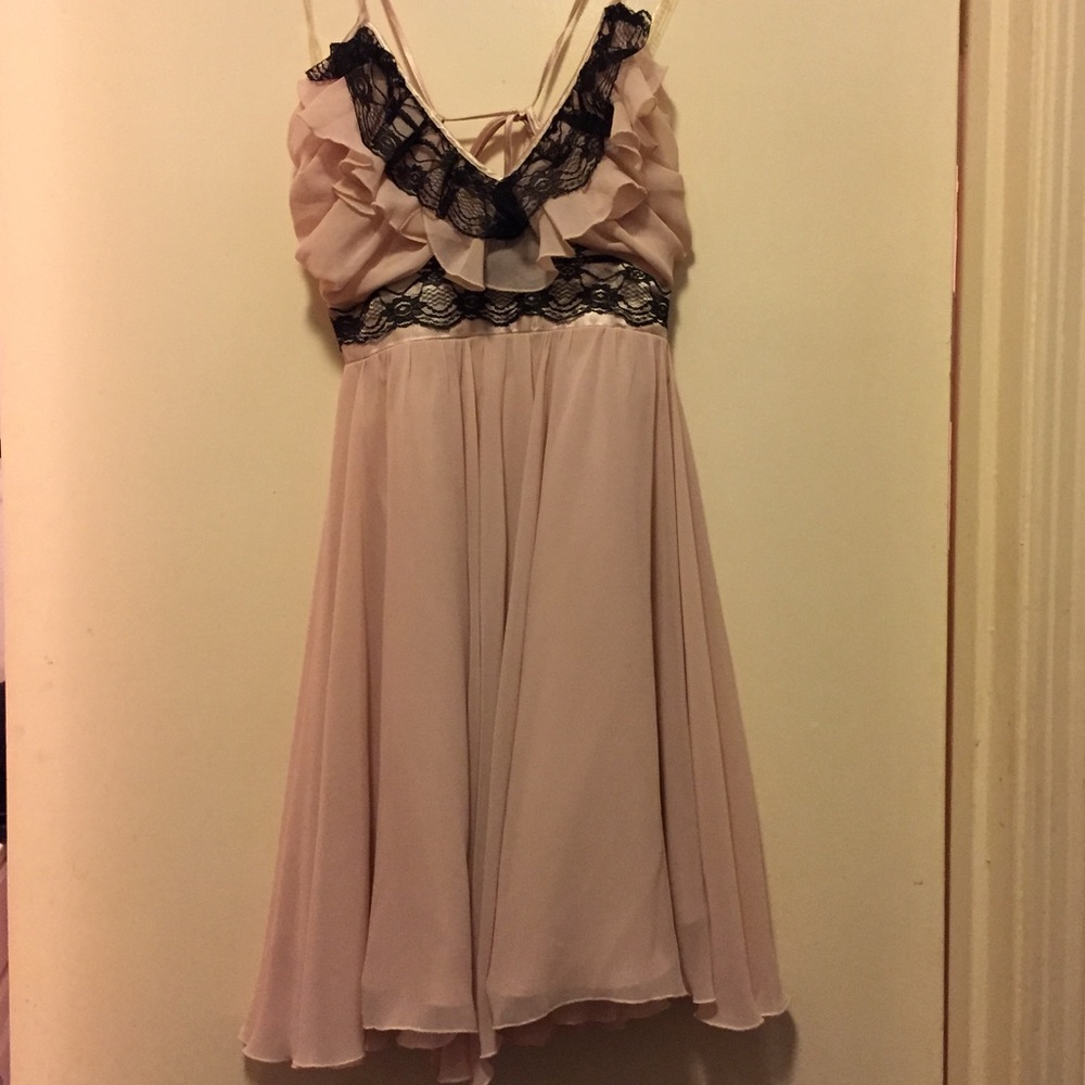💖 Pink Babydoll Dress With Black Lace Trim - Picture 6 of 8