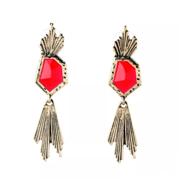 Tribal Red & Gold Glam Earrings - Picture 2 of 4