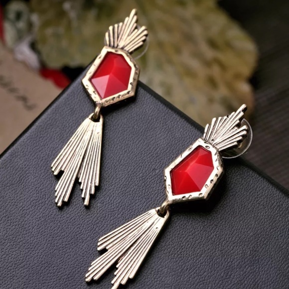 Tribal Red & Gold Glam Earrings - Picture 3 of 4