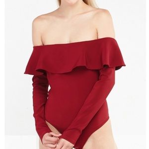 Akira Off Shoulder Burgundy Bodysuit