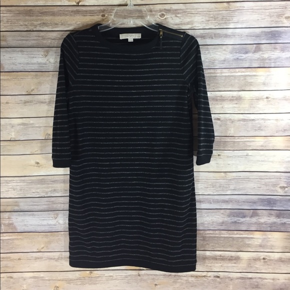 LOFT Dresses & Skirts - LOFT Black and Gray Stripe Sweater Dress