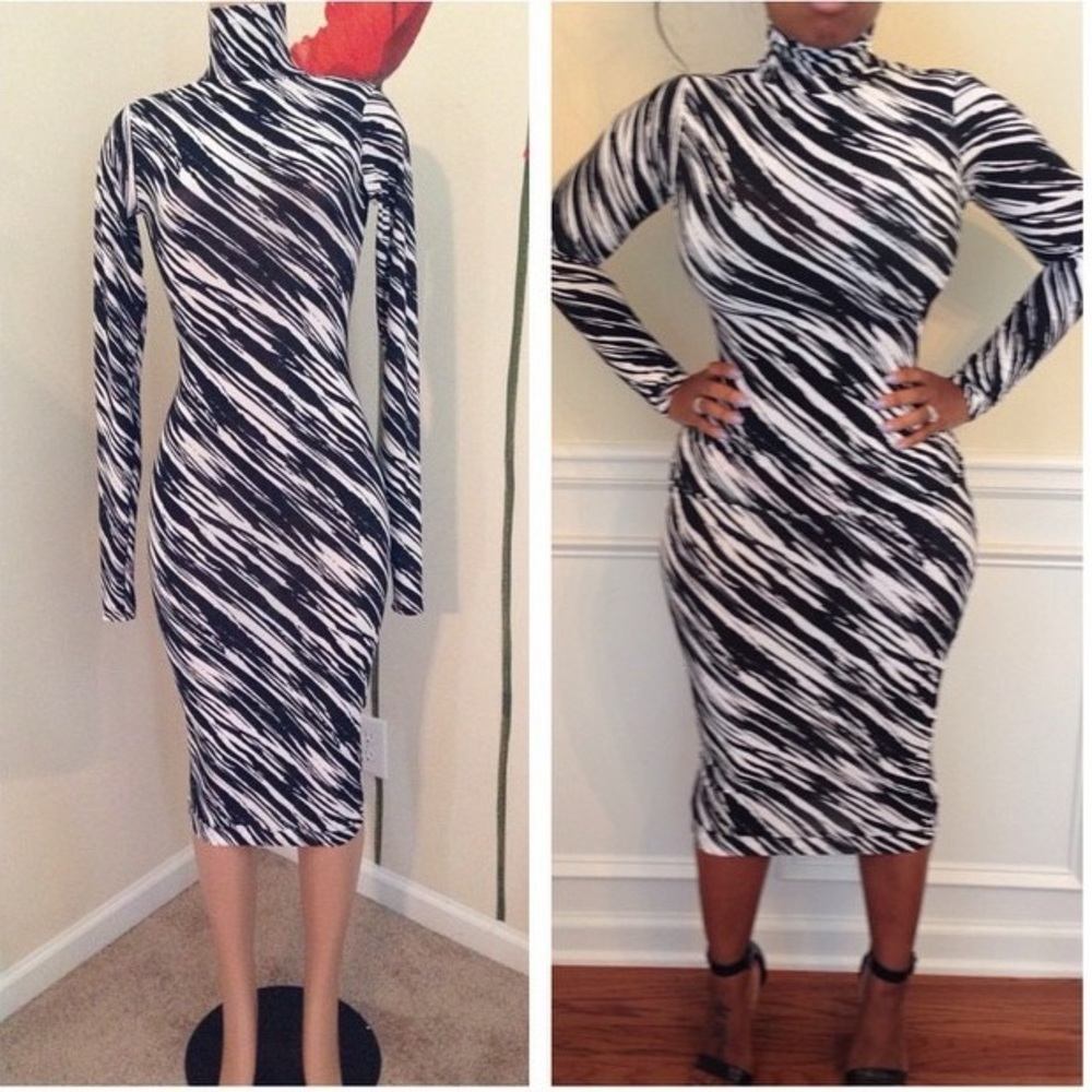 Womens Turtleneck Long Sleeve Bodycon  Dress