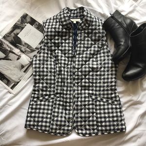 Talbots Navy Gingham Puffer Zipper Vest Petite