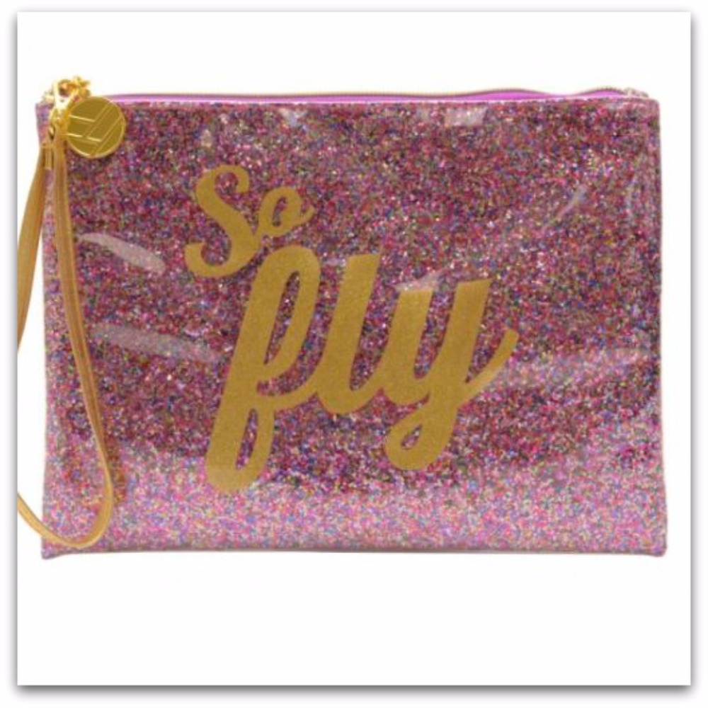 Flight 001 Pink Multicolor Glitter Travel Pouch