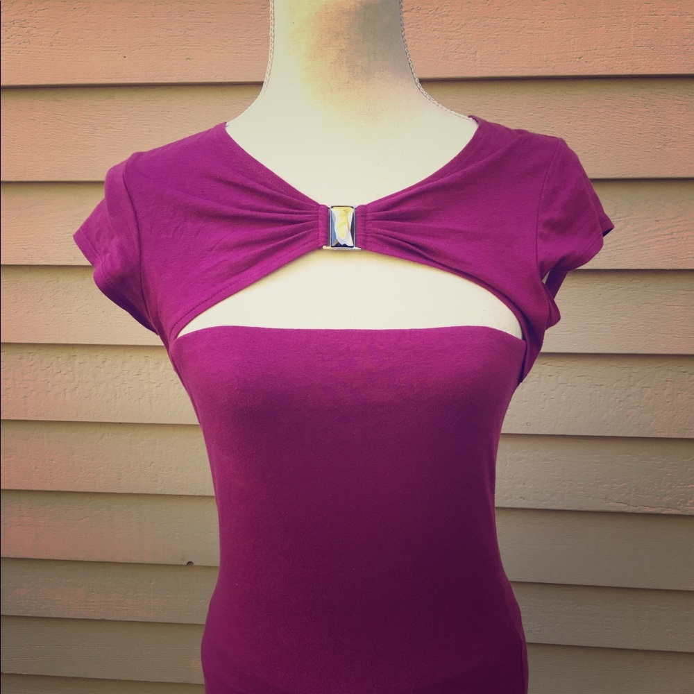 Magenta Keyhole top with gem accent