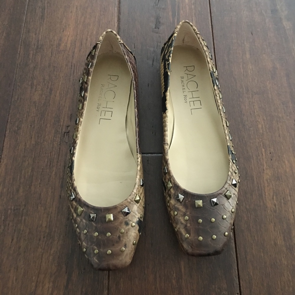 Rachel Roy Brown Studded Snake Print Flats Size 7