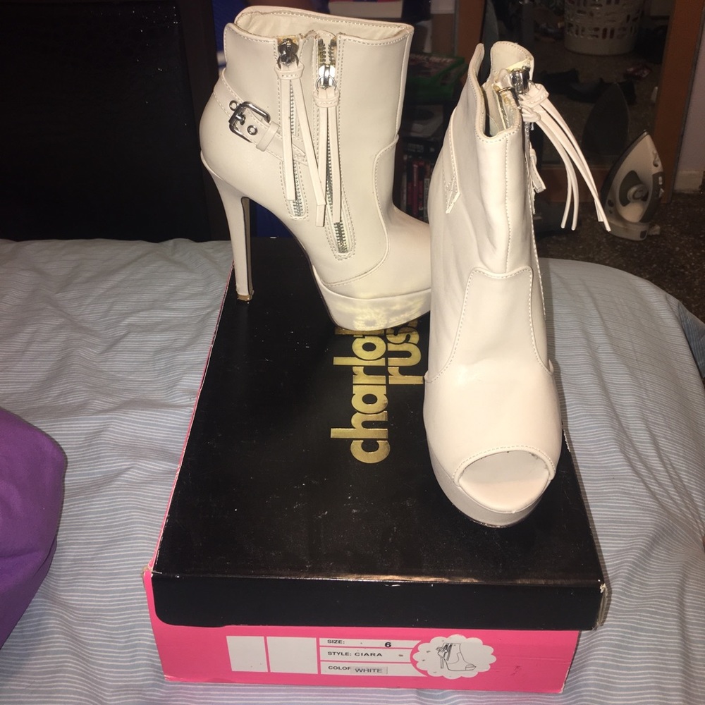 Nude bootie heels