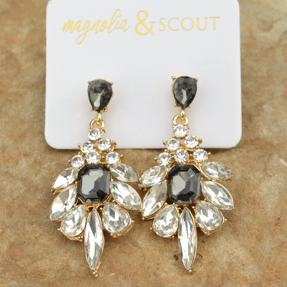 Pageant Drop Crystal Earrings Clear & Black
