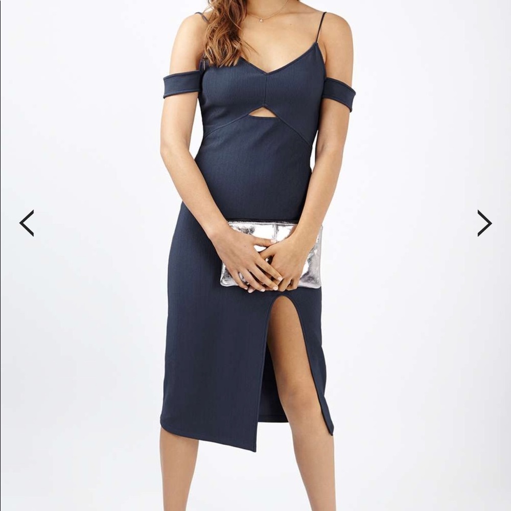 Topshop Cold Shoulder Rib Midi Dress - Picture 4 of 4