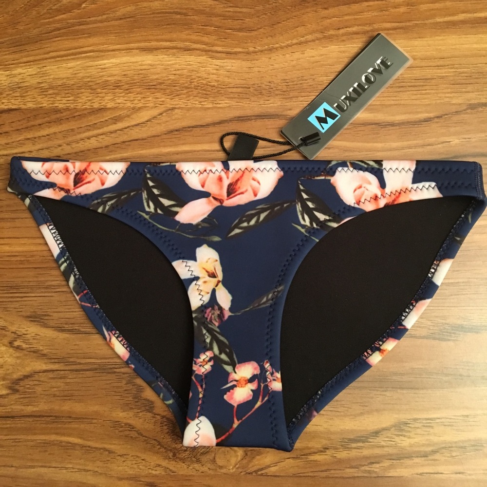 Navy neoprene floral bikini bottoms