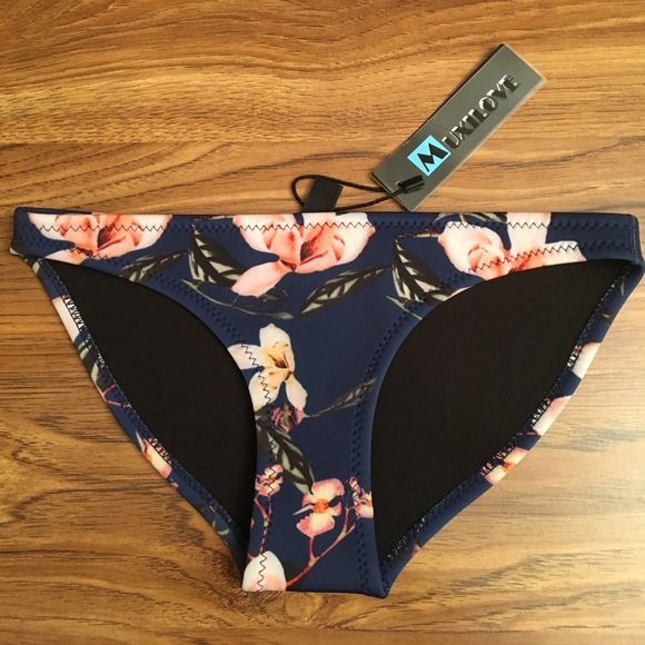 Navy neoprene floral bikini bottoms - Picture 1 of 3