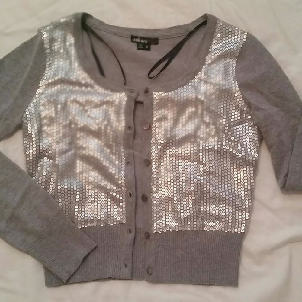Takara- Gray cardigan simple sequined