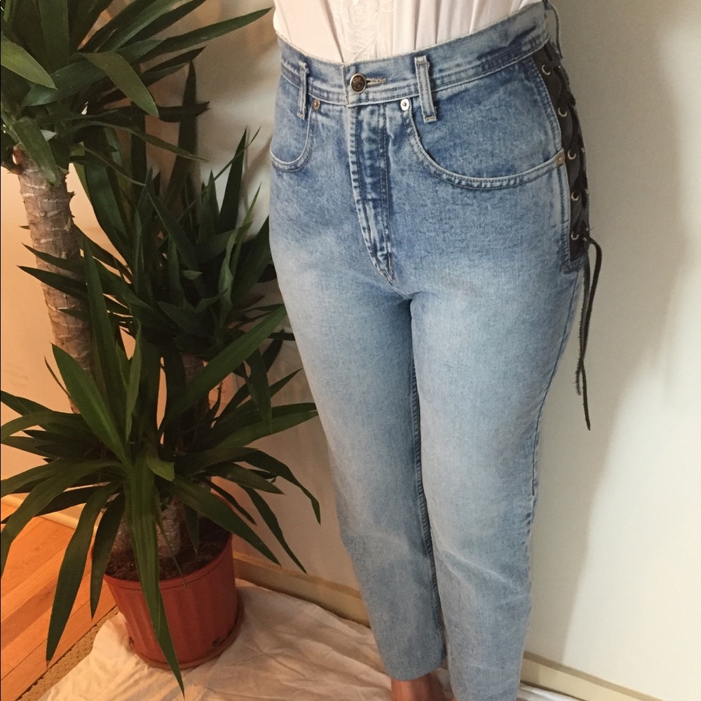 Vintage 90's Parasuco jeans w/leather lace detail