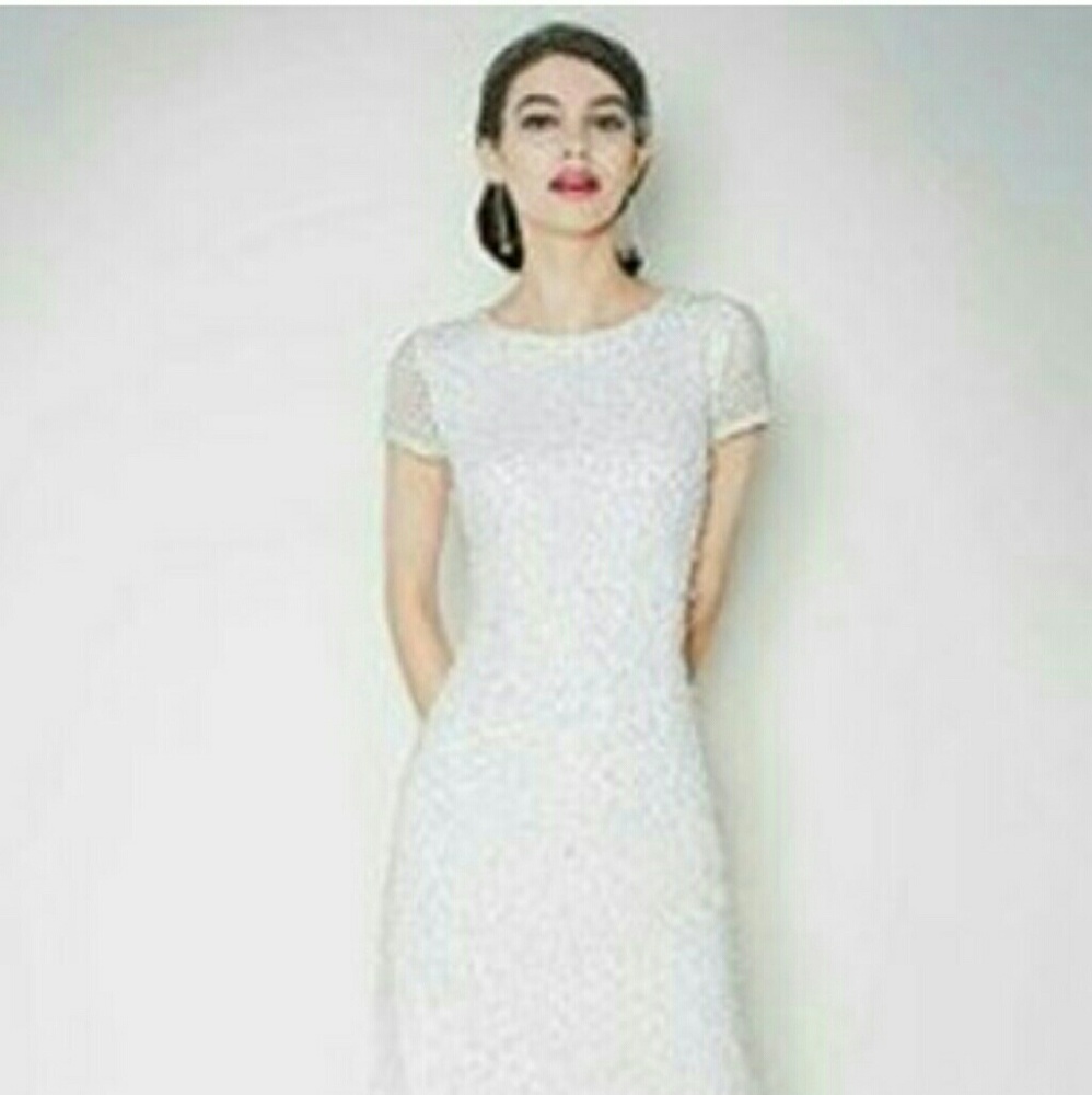 David's Bridal Sequin Cap-sleeved Wedding Dress