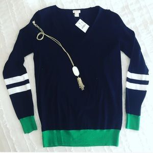 J.Crew Navy Blue V-Neck Varsity Sweater