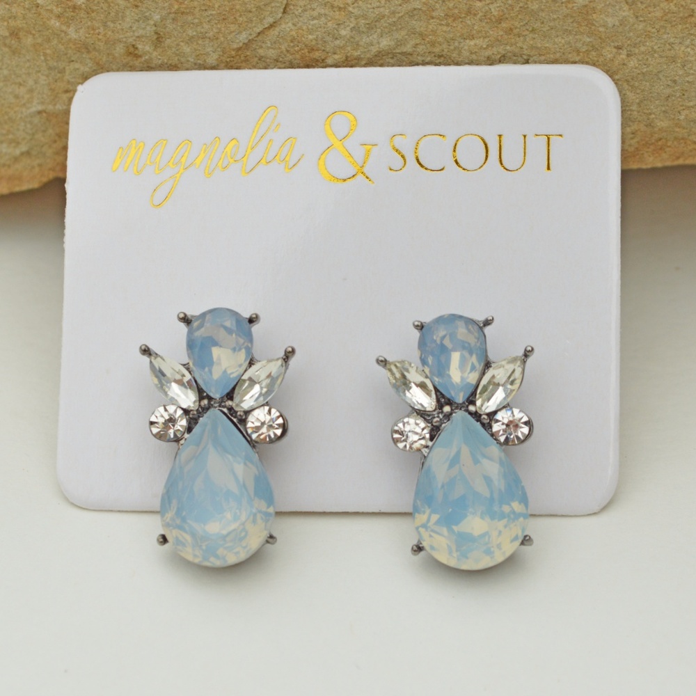 Gray and White Crystal Stud Earrings / Pageant