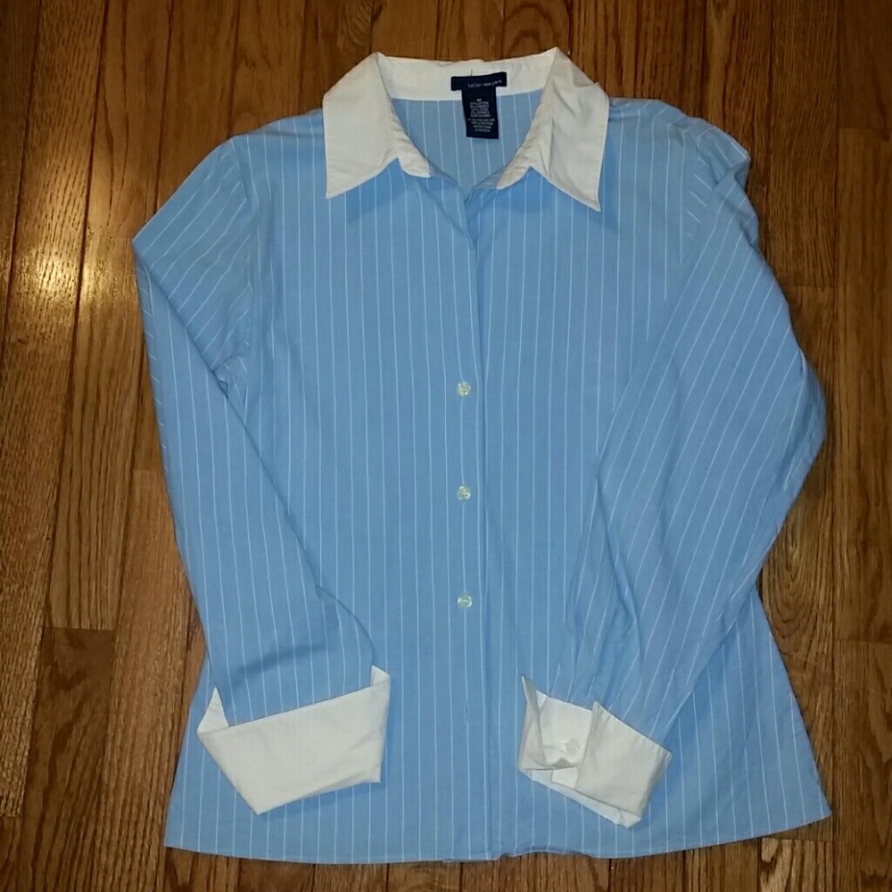 Blue and white pinstripe shirt with white cuffs