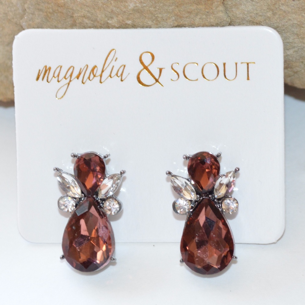 Maroon / Wine Crystals Statement Stud Earrings