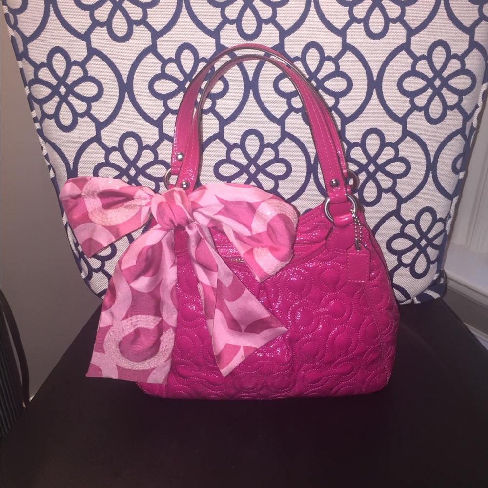 COACH pink patent leather purse & 100% silk SCARF