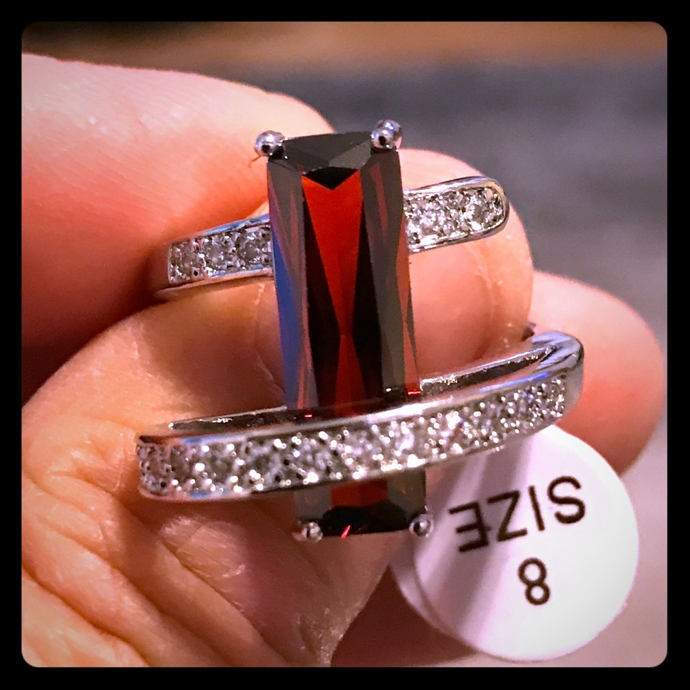 Brand New Silver Garnet and Diamond Ring