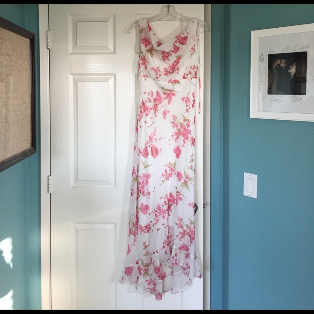 Pink/White Floral hi-lo gauzy dress - B.Darlin