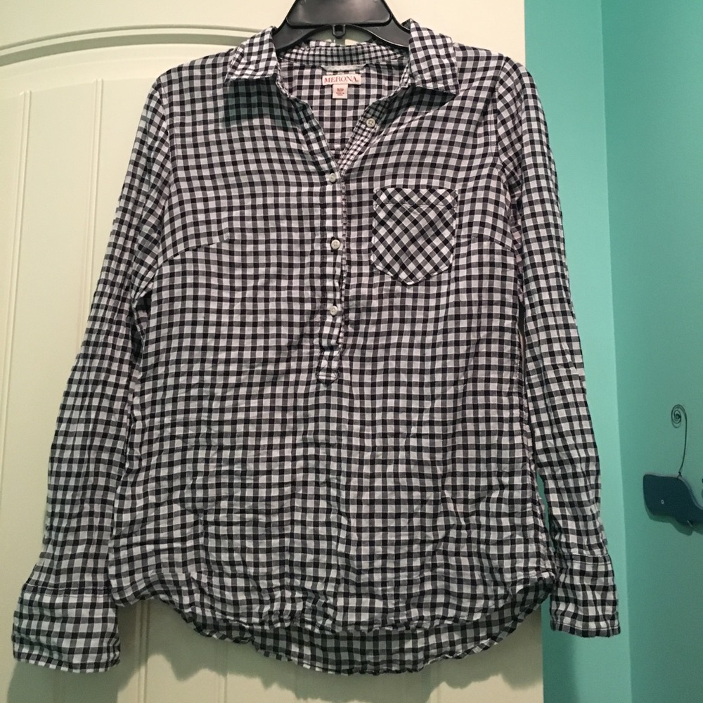 Merona Black & White Plaid Shirt