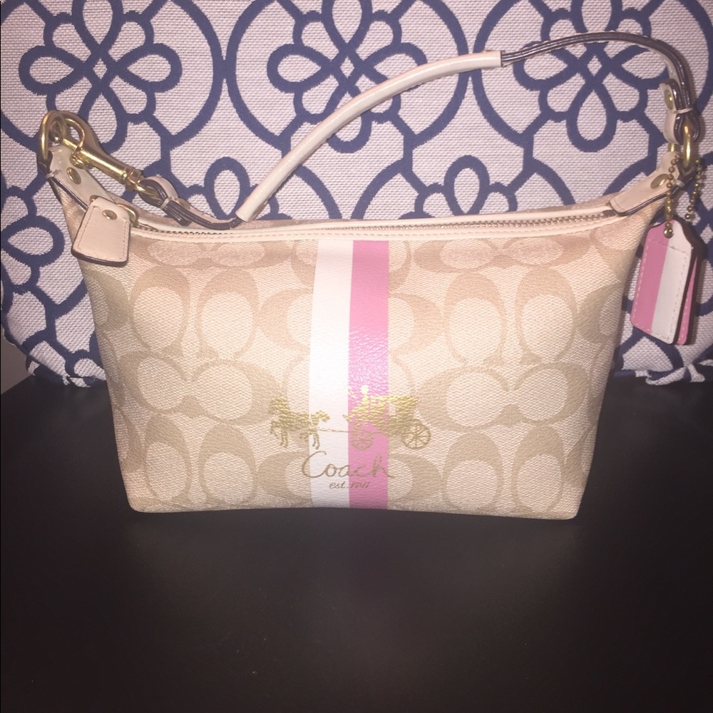 Pink and white genuine coach striped purse