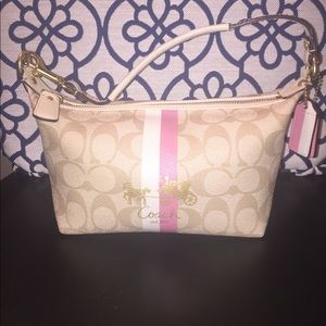 Pink and white genuine coach striped purse