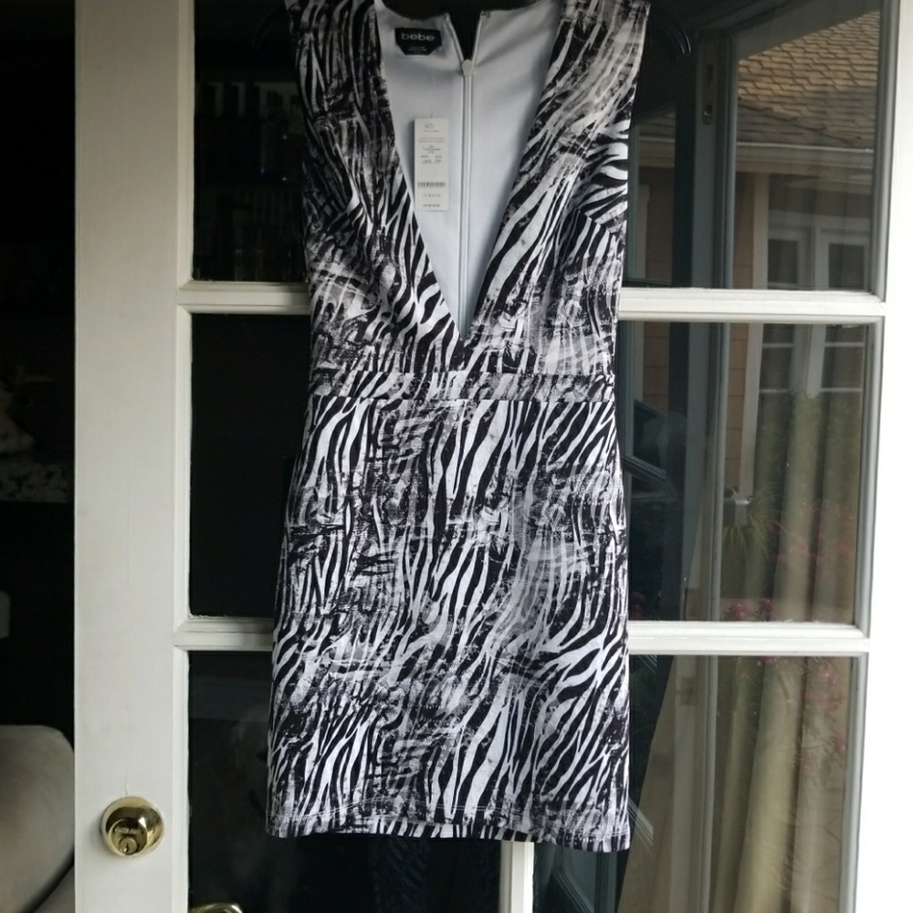 Bebe Black and White V neck Dress